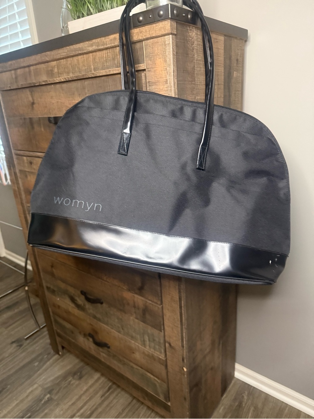Womyn Brand Black Weekender Travel Tote Bag Large Overnight Duffel Gym Bag